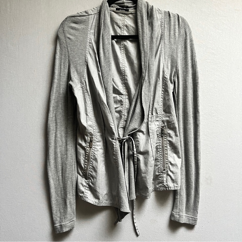 Riani Lightweight Drape Front Cardigan Jacket Tie Waist Light Grey Sz 6